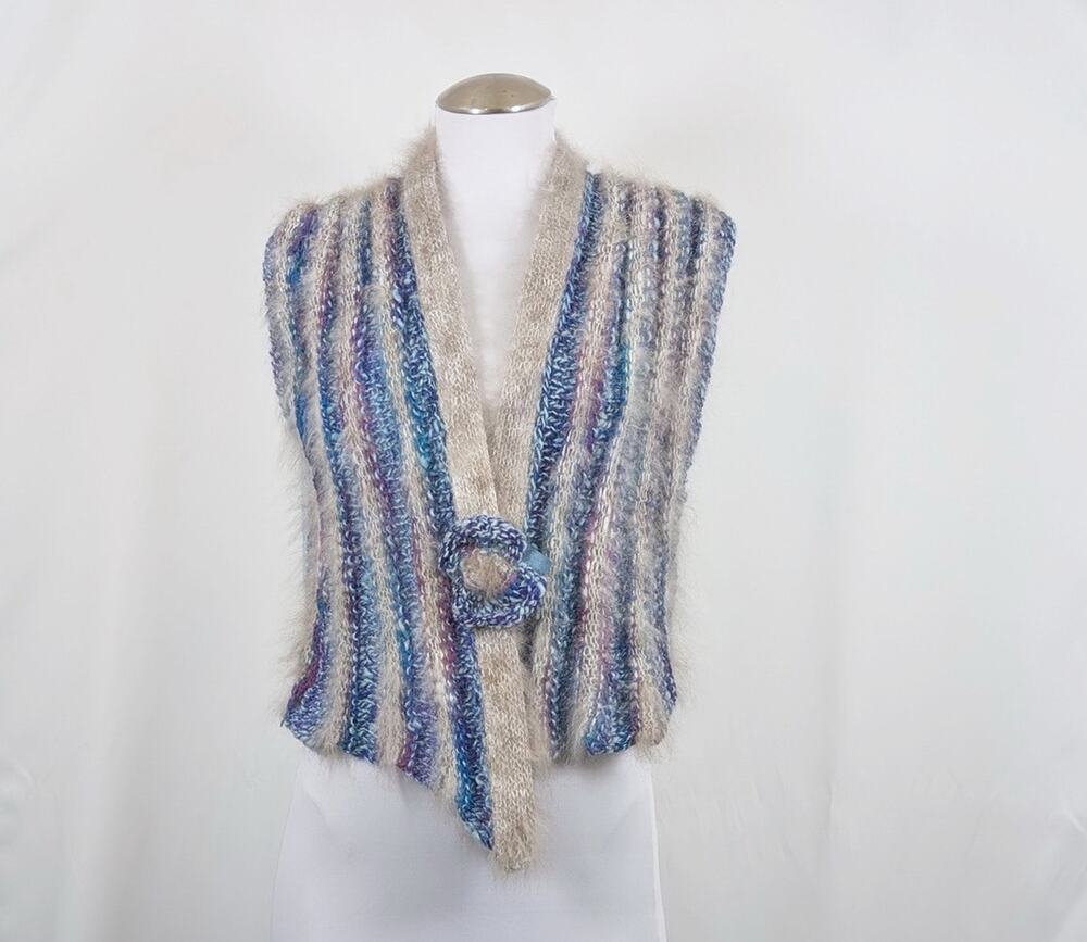 Vintage 90s Vest Gray Stripe Mohair Blend Art to Wear Women's Size S